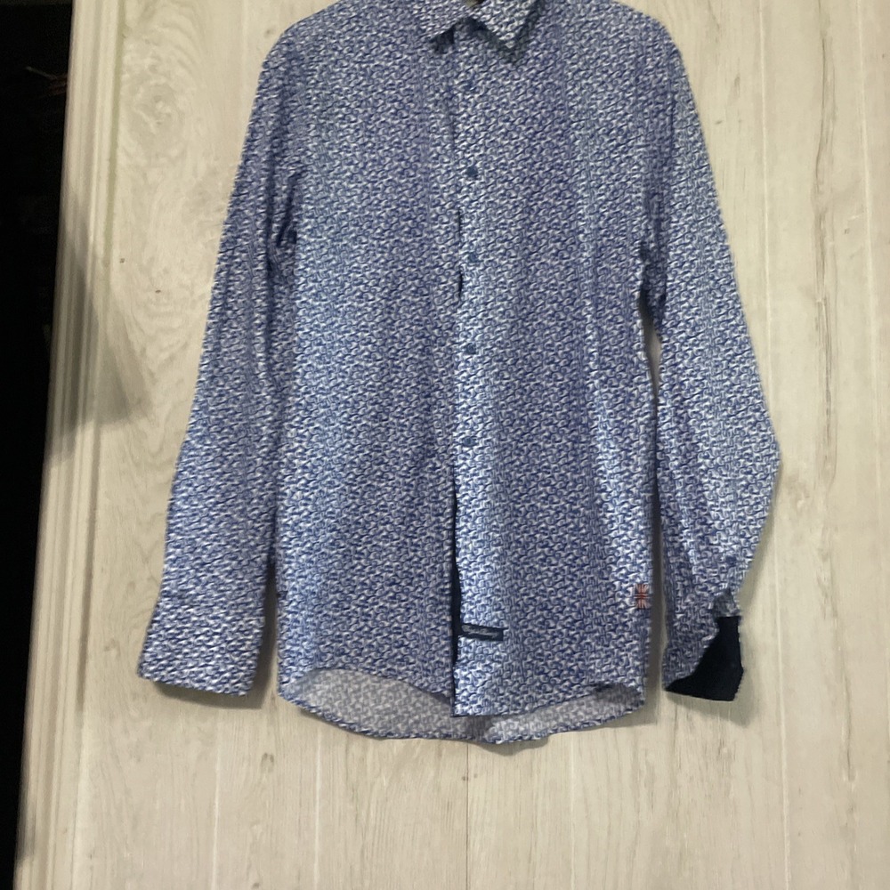 Engish Laundry Floral‎ Button-Up Long Sleeve Dress Shirt Blue & White: Mens MED